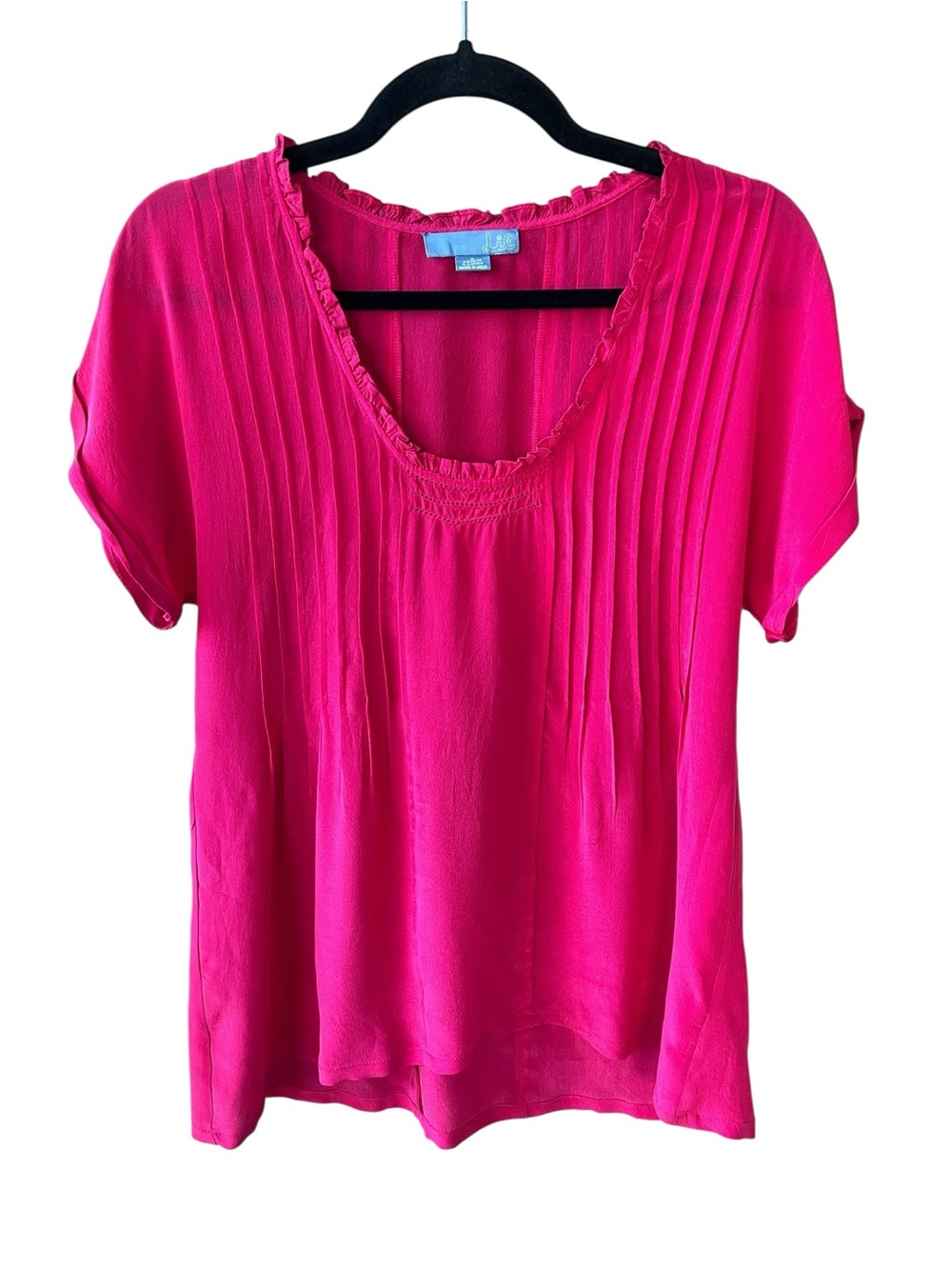 Lil Fuchsia Sz S Silk Blouse Pintuck Bodice Scoop Neck Hi-Lo Hem Lightweight